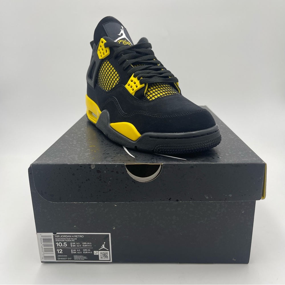 Air Jordan 4 Retro Thunder Black/White-Tour Yellow- Men-SZ 10.5-EU 44.5-UK 9.5
